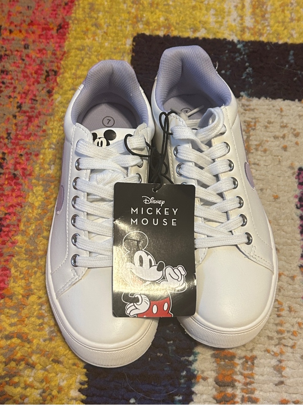 Disney White Women’s Sneakers with Lavender Mickey Accent - Picture 2 of 9